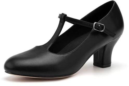 Stelle 2.5 Character Shoes for Women T-Strap Dance Heels for Ballroom Salsa Tango Wedding Flamenco Latin (2.5 Black,8MW)