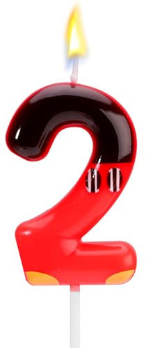 Tinoaly Cartoon Mouse Candle, Number 2, Black Red, Birthday Cake Topper, Themed Party Decoration