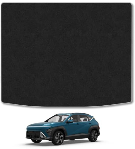 Fits Hyundai Kona (2023+) [Electric] Carpet Boot Mat | Grey Edge Trim Tailored Fit Boot Liner Full Coverage Protection Accessories Easy Clean Anti Slip Made in the UK