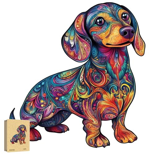 Holzpuzzle Erwachsene, Dachshund Einzigartige Holz Puzzle, Tierform Wooden Puzzle Mit Geschenkbox 386pcs-XL-48.2 * 51.8 cm