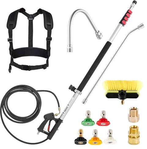 M MINGLE 20 FT Telescoping Pressure Washer Wand with Gutter Cleaner, Brush Head, 5 Nozzle Tips, and Hose Adapters for House Exterior, Window & Roof Cleaning