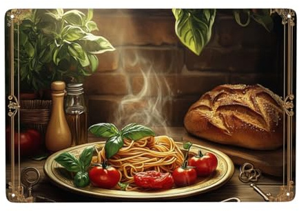 Blechschild, Abendessen Auf Der Flucht Mit Klassischer Italienischer Küche, Aus Metall, Wandkunst, Türschild Zum Aufhängen, Für Küchen Und Restaurantdekorationen, 20×30cm