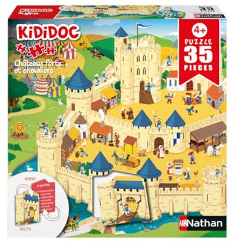 NATHAN - 35-teiliges doppelseitiges Puzzle für Kinder - Kididoc - Burgen und Ritter - Ab 4 Jahren - Hochwertiges Puzzle - Passgenau - 12004181