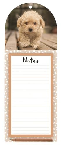 Magnetic Notepad for Fridge with Pencil & Holder – 40 Tear-Off Lined Sheets – Memo Pad with Magnet Backing & Hanging Hole – Small Magnetic Notepad for Fridge Shopping List Pad (Dog - Multi)