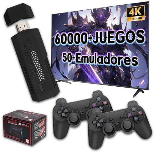 X2 Plus Consola de Juegos Retro con Salida 4K HD,más de 60000 Juegos Integrados,más de 50 simuladores,procesador S905L de Cuatro núcleos,Mando de Videojuegos con 2 mandos inalámbricos,256G