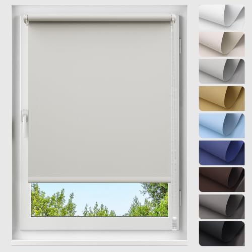 Allesin Verdunklungsrollo ohne Bohren, Hellgrau B40 x H140cm (Stoffbreite 40 cm), Thermorollo Klemmrollo, 100% Verdunkelung, Wärmeschutz, UV-Schutz, Sichtschutz für Fenster und Balkontür