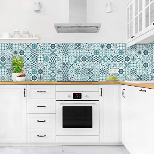 micasia Küchenrückwand selbstklebend Fliesenoptik ohne Bohren fugenlos - Made in Germany - Dekofolie Modern matt Paneel türkis Küche Herd Spritzschutz 1096 (250x50cm)