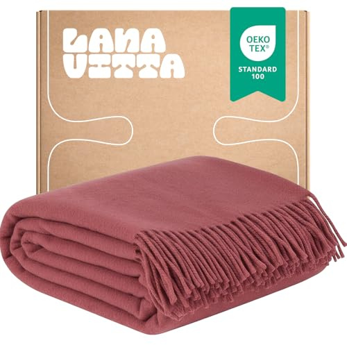 Lanavitta – Wolldecke „Oven“ – Tagesdecke & Bettüberwurf – 100 % Neuseeland-Wolle, Warmer Sofa-Plaid – Rosa – 140x200 cm