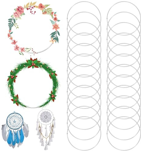 24 Stück Metallringe zum Basteln 20cm, Silber Traumfänger Ringe, Drahtringe zum Basteln, Deko Ringe zum Aufhängen, Makramee Ringe, Bastelringe Metall für Floristik, Blumen Reifen, Wandbehänge Deko