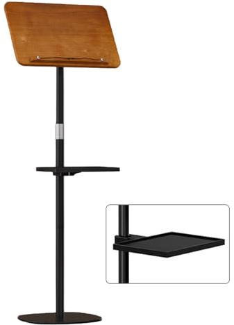 Clickovia Buchständer Höhenverstellbar, Boden-Leseständer aus Holz, verstellbar von 50–140 cm, 180° neigbar, mit Ablagefach – multifunktionaler Halter für Laptop, Tablet, Notenblätter & Kochbücher