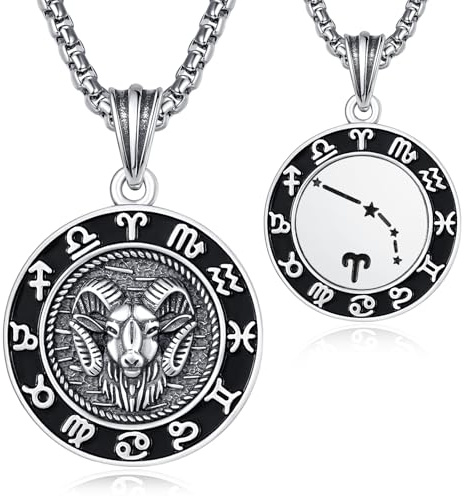 KINGWHYTE Sternzeichen Widder Anhänger Kette für Herren 925 Sterling Silber Widder Konstellation Kette Astrologie Horoskop Anhänger Tierkreiszeichen Halskette Sternbilder Schmuck Geschenke für Männer
