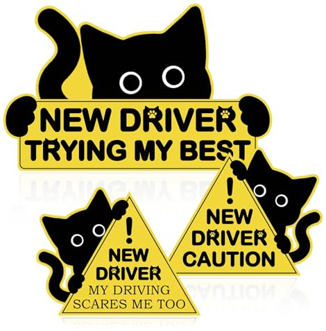OuryTech Anfänger Schild Auto, 3 Stück Fahranfänger Aufkleber, Katzen Magnetschild Auto, Funny New Driver Magnet, Bitte Geduld, Sicherheitshinweise Für Fahranfänger, Geschenk Für Führerschein