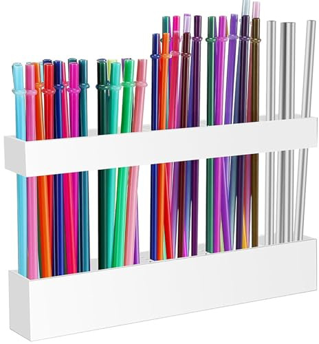 Strohhalm Organizer, Wiederverwendbarer Strohhalm Halter, Klebende, Weiß | Trinkhalm Organizer mit verstellbarer Höhe, Strohhalm-Organizer Aufbewahrung für Schrank, Tür, Theke