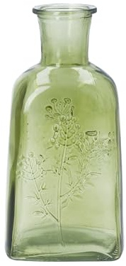 Gisela Graham Olive Green Glass Bottle Vase with Wild Flower Design, 19cm