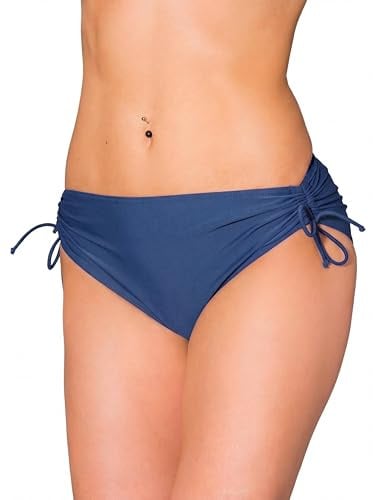 Aquarti Bikinihose Damen mit Raffung – Bikinihosen für Damen mit Bindebändern, schnelltrocknend, Farbe: Dunkel Jeansblau, Größe: 40
