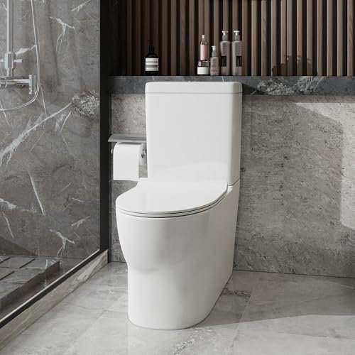 Close Coupled Toilet Back to Wall Soft Closing Seat (Close Coupled Toilet WC D Shape White Back to Wall Soft Close Seat Modern Design)