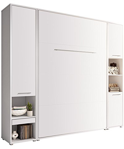 Mirjan24 Schlafzimmer-Set Concept Pro I Vertical, Wandklappbett und 2 Regale, Wandbett mit Lattenrost, Bettschrank, Klappbett, Funktionsbett (Weiß, CP-01 (140x200))