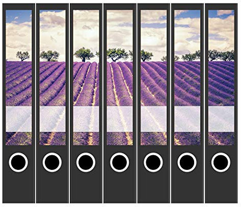 Ordneretiketten | 7 Aufkleber für schmale Akten-Ordner | Lavendel Felder Frankreich | selbstklebende Design Akten-Etiketten | Deko Sticker für Rückenschilder Ordnerrücken | zum Beschreiben