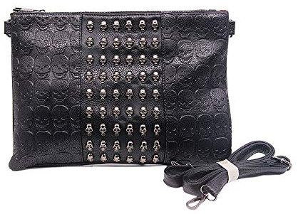 AlwaySky Damen Handtasche Rivet Gothic Schädel Taschen Clutch Handtasche Messenger Crossbody Umhängetasche Wristlet Handy Geldbörse, C-Schwarz