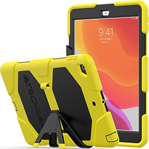TECHGEAR G-Shock hülle Designed für iPad 10.2 2021/2020/2019 [9. 8. 7. Generation] Robuste Schutz hülle Stoßfester Überlebens Fall mit abnehmbaren Ständer Schule, Kinder, Bauunternehmer Hülle - Gelb