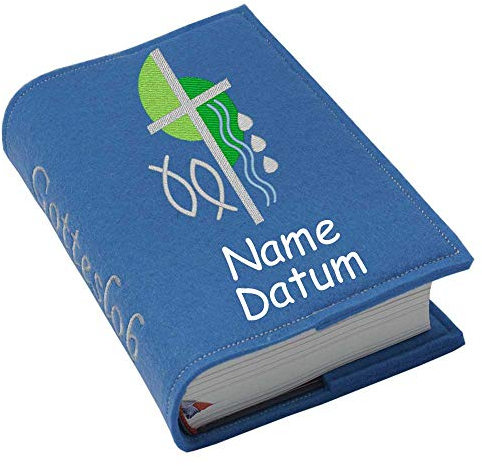 Gotteslob Gotteslobhülle Hülle Kreuz 2 grün Filz mit Namen bestickt Einband Umschlag personalisierte Gesangbuchhülle, Farbe:blau