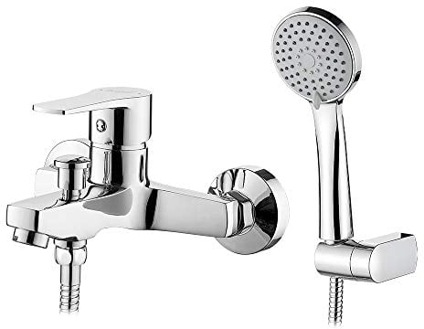 Ibergrif, M13057-Star, Conjunto de, Grifo para Bañera, Mezclador de Baño y Ducha Monomando para Instalación en Pared, Plata