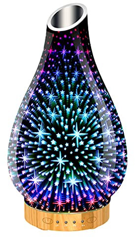 Glass Aromatherapy Essential Oil Diffuser, Humidifier Decorative Lamp with Time Setting and 7 Colours LED Lights Changing 120 ml (3D Stars)