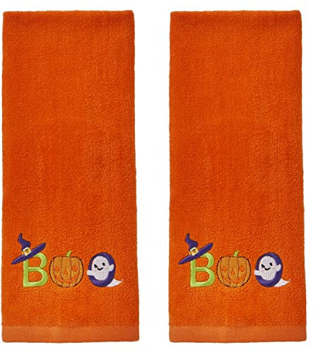 SKL Home Halloween Boo Handtuch-Set für Bad/Küche/Bar & Geschenk, Orange, 2 Stück