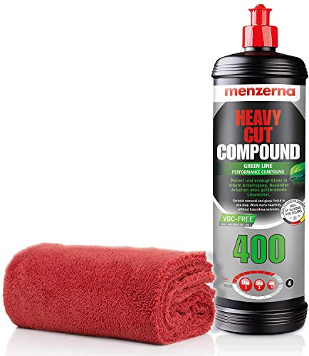 detailmate Autopflege Set - Auto Polier Set: Menzerna Politur Heavy Cut, Medium Cut, Finish, Carnauba/Polymer Wachs + Mikrofaser Auto Poliertuch zum Auspolieren Lack (Green LINE 400 Heavy Cut - 1L)