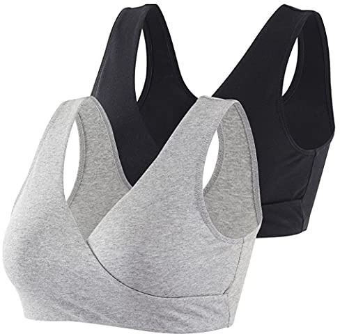 COLOMI Mutterschaft Still-BHS Nahtloser Still-BH zum Schlafen ohne Bügel für Damen (Black+Grey/2Pack, XL)