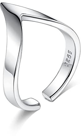 BAJIE Ehering 925 Sterling Silber Geometrischer Buchstabe V Form Verstellbarer Ring Damen Mi.