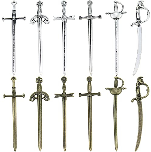 Lesezeichen mit antiken Schwertern, Messer, Schwert-Charm-Anhänger, Lesezeichen für Buchliebhaber, Geschenke, Lesen, Basteln, 12 Stück