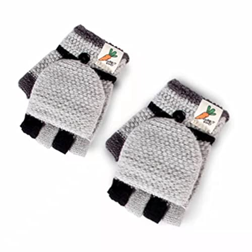 LYQQY Kind Gestrickte Fäustlinge, Half Finger Gestrickt Handschuhe Niedlich Kleinkinder Fingerlose Fingerhandschuhe mit Flip Top Warm Strickhandschuhe für Indoor und Outdoor,3-6 Jahre Alt,Grau