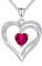 AM ANNIS MUNN 925 Sterling Silber Kette Herz Halskette Damen Geburtsstein Halskette für Frauen Doppelherz Kette Silber Schmuck Damen Geschenke für Frauen Mama Freundin (07-Rubin)