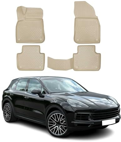 OMAC Fußmatten für Porsche Cayenne 2017-2024 TPE 4X Beige | Gummimatten, Automatten, Allwetter, fahrzeugspezifisches Produkt, Antirutsch, 3D-Passform, wasserdicht