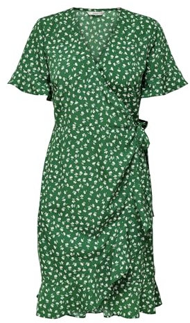 ONLY Damen Blusen Wickelkleid | Lockeres Midi Kurzarm Tunika Dress | Knielang mit Bindegürtel ONLOLIVIA, Farben:Grün, Größe:34