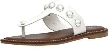CUSHIONAIRE Damen Cindy Zehentrenner mit Nieten + Comfort Foam, Weiß, 40 EU