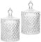 TULEBOLIAN 2-Pack Crystal Glass Storage Jars - Diamond Faceted Design with Crystal Lids, Clear Glass Canisters for Sugar, Snacks, or Decor, for Kitchen, Living Room, Bedroom, or Bathroom,3.27x5.5 In