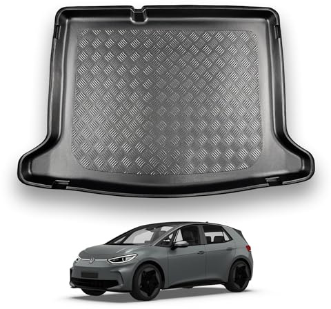 NOMAD VW ID.3 (2020+) Boot Liner [Non-Adjustable Boot Floor] Tailored Fit Car Floor Mat Protector Non Slip Waterproof Raised Edges Compatible Custom Fit Accessory Black Dog & Pet Friendly