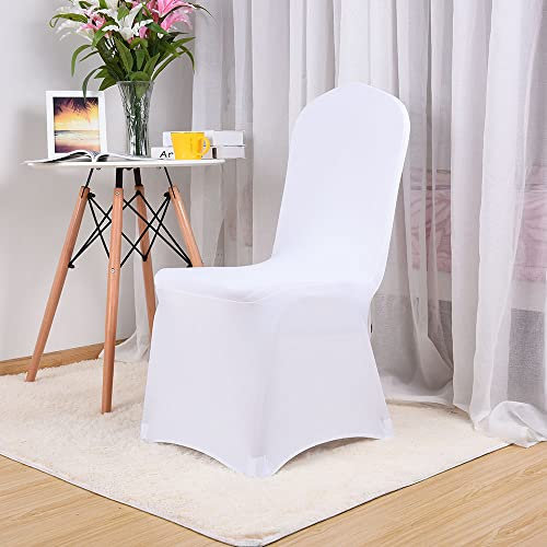FANSU Stretch Stuhlhussen für Hochzeit, Bankett und Party Deko, Universal Einfarbig Stuhllehnen Lang Esszimmerstuhl Hussen Schwingstühle Waschbarer Elastische Stuhlhusse (Weiß,20 Stück)