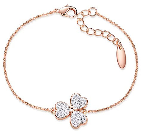 SUYGGCK Bracelet Women Gold Bracelet Embellished With Crystals Clover Women Rose Gold Chain Bracelet Plant Jewelry-White