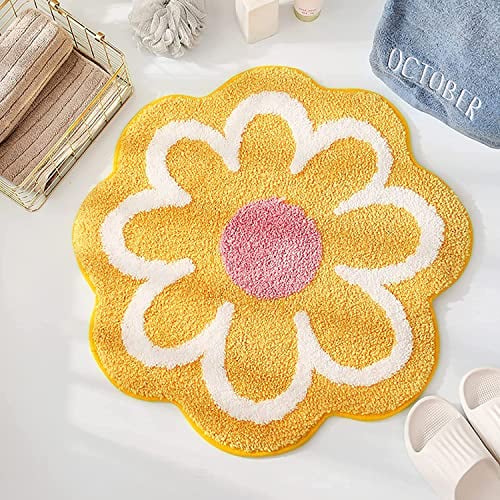 Vagbalena Badezimmerteppich Anti-Rutsch-Badematte Weiche Badezimmermatte Badezimmer saugfähige Badematte Badematte niedliche Blumenform Badezimmerteppich Duschmatte (Gelb,Eine größe)