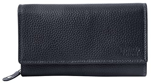 LEONARDI VERRELLI Damen-Geldbörse Leder RFID Querformat 9 x 17 cm 3000434 (dunkelblau)