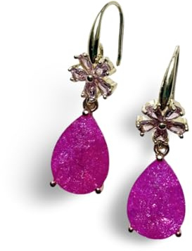 Orecchini con Fiore e Pietre Dure fucsia