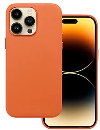 Docco Jette entworfen für iPhone 14 Pro Lederhülle, Handgefertigte Echtlederhülle für iPhone 14 Pro, integrierte Magnete für MagSafe Aufladung-Orange