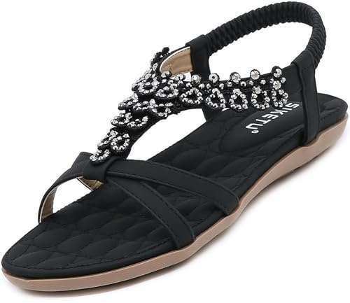 Acfoda Sandales Femme Été Confortable Plates Bohême Sandals Noir 41