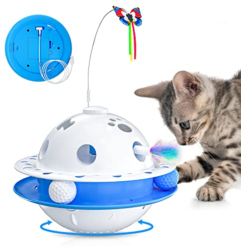 3 in 1 Interactive Cat Toys, Smart Automatic Cat Toy for Indoor Cats, Electric Kitten Toys, Fluttering Butterfly, Random Whack-A-Mole Mice, Track Balls, Dual Power Supplies, Auto On/Off, Gift for Cats