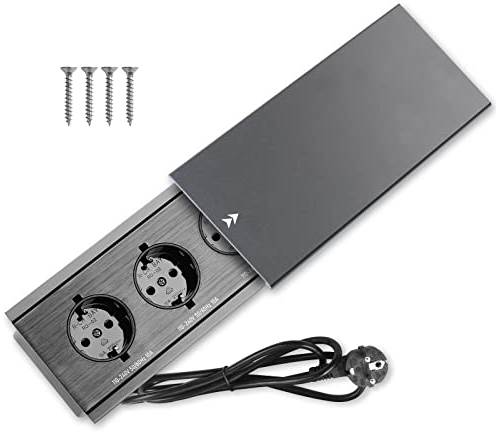 TIHOOK Tischsteckdose, 3 Steckdosen, 1.8m, Steckdose, 250 V AC, 16 A, Einbausteckdose, Ldeal für Schreibtische, Arbeitstische, Esstische und mehr