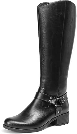 DREAM PAIRS Womens Comfortable Knee High Boots | Motorcycle Style, 1.5-inch Low Chunky Heel, Side Zipper, Elastic Panel,