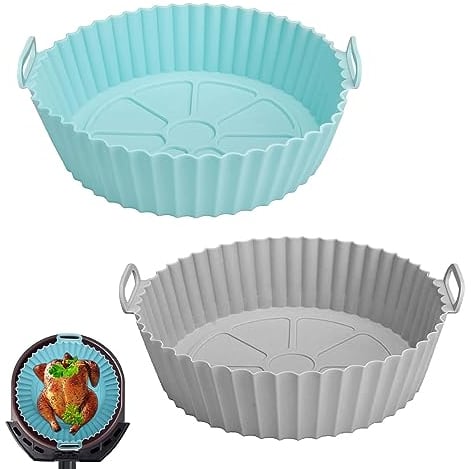 XoeLLe 2 Piezas Molde Silicona para Freidora de Aire, Reutilizable Accesorio Freidora de Aire, Bandeja de Silicona Freidora de Aire, Molde para Air Fryer, para Freidora de Aire, Horno y Microondas
